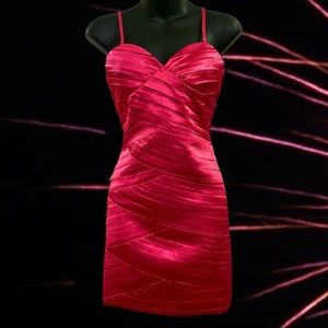 Pleated satin cocktail clubbing fuchsia bright pink mini tank strap dress